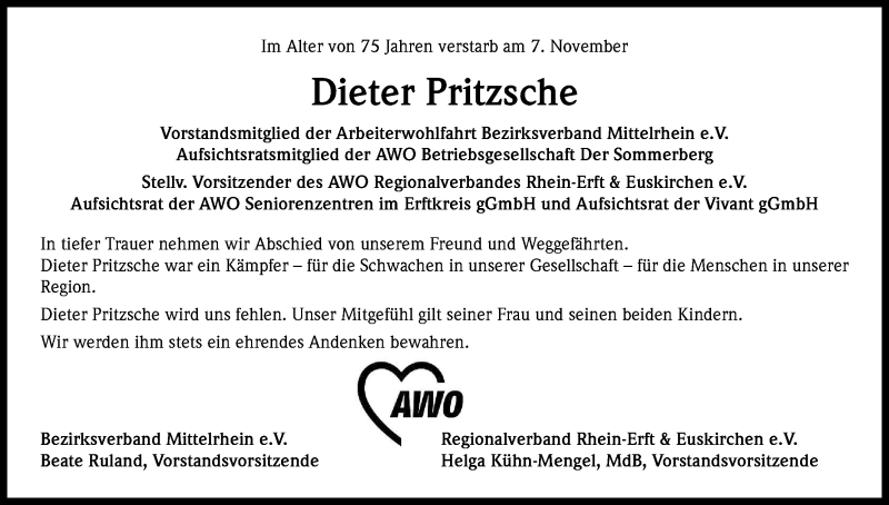  Traueranzeige für Dieter Pritzsche vom 13.11.2013 aus Kölner Stadt-Anzeiger / Kölnische Rundschau / Express