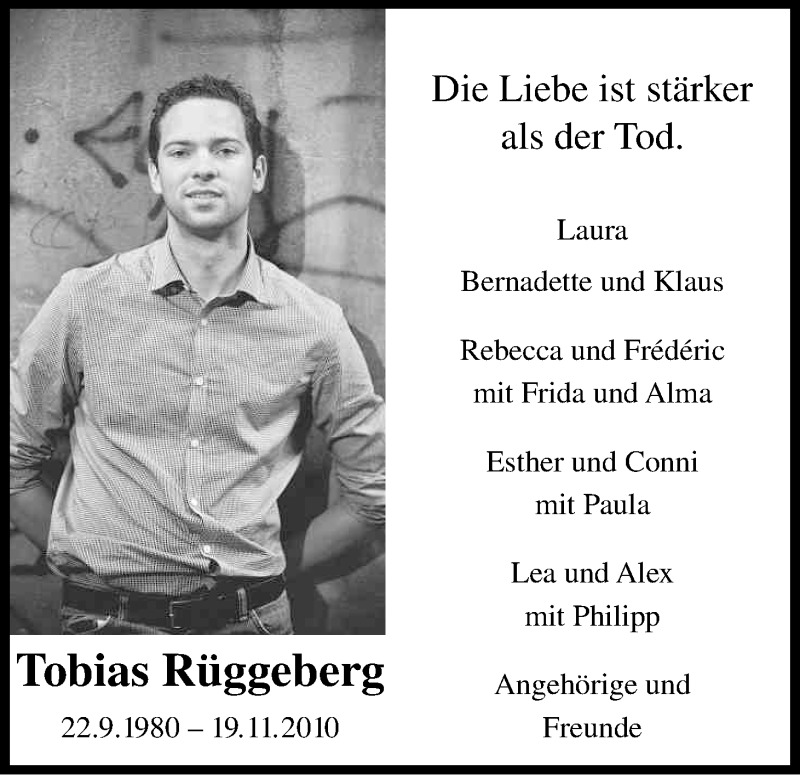  Traueranzeige für Tobias Rüggeberg vom 16.11.2013 aus Kölner Stadt-Anzeiger / Kölnische Rundschau / Express