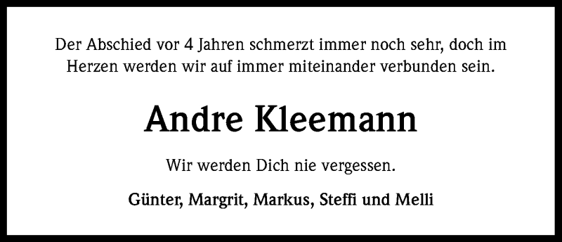  Traueranzeige für Andre Kleemann vom 14.11.2013 aus Kölner Stadt-Anzeiger / Kölnische Rundschau / Express