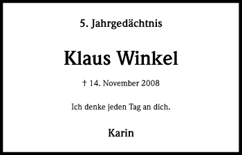Anzeige von Klaus Winkel von Kölner Stadt-Anzeiger / Kölnische Rundschau / Express
