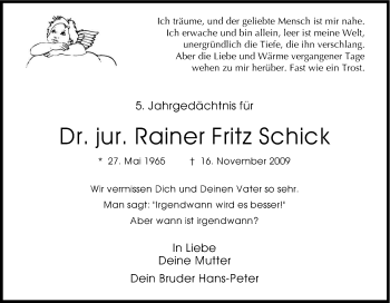 Anzeige von Rainer Fritz Schick von Kölner Stadt-Anzeiger / Kölnische Rundschau / Express