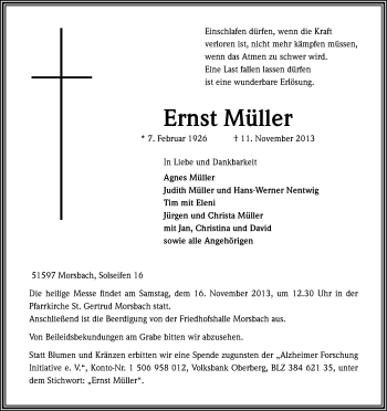 Anzeige von Ernst Müller von Kölner Stadt-Anzeiger / Kölnische Rundschau / Express