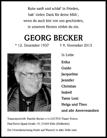 Anzeige von Georg Becker von Kölner Stadt-Anzeiger / Kölnische Rundschau / Express