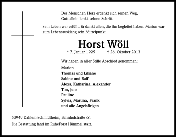 Anzeige von Horst Wöll von Kölner Stadt-Anzeiger / Kölnische Rundschau / Express