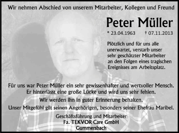 Anzeige von Klaus-Peter Müller von Kölner Stadt-Anzeiger / Kölnische Rundschau / Express