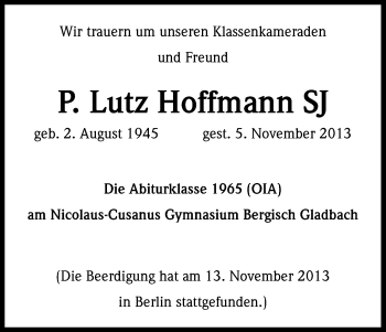 Anzeige von Lutz Hoffmann von Kölner Stadt-Anzeiger / Kölnische Rundschau / Express
