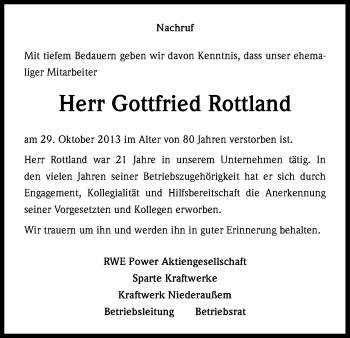 Anzeige von Gottfried Rottland von Kölner Stadt-Anzeiger / Kölnische Rundschau / Express