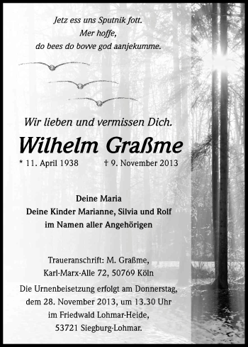 Anzeige von Wilhelm Graßme von Kölner Stadt-Anzeiger / Kölnische Rundschau / Express