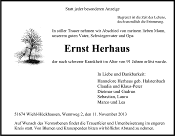 Anzeige von Ernst Herhaus von Kölner Stadt-Anzeiger / Kölnische Rundschau / Express