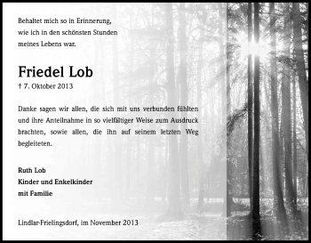 Anzeige von Friedel Lob von Kölner Stadt-Anzeiger / Kölnische Rundschau / Express