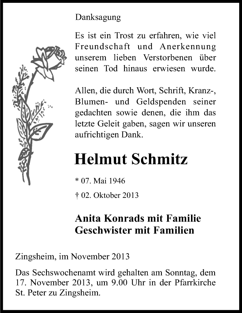  Traueranzeige für Helmut Schmitz vom 16.11.2013 aus Kölner Stadt-Anzeiger / Kölnische Rundschau / Express