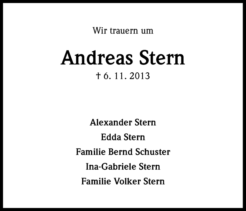 Traueranzeigen Von Andreas Stern Wirtrauern