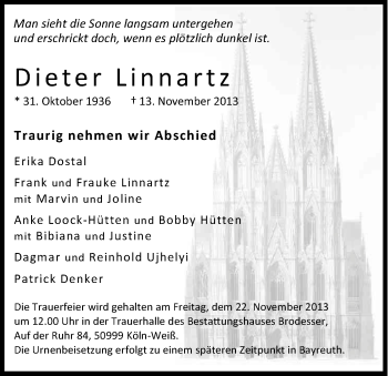 Anzeige von Dieter Linnartz von Kölner Stadt-Anzeiger / Kölnische Rundschau / Express