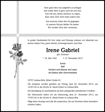 Anzeige von Irene Gabriel von Kölner Stadt-Anzeiger / Kölnische Rundschau / Express