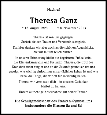 Anzeige von Theresa Ganz von Kölner Stadt-Anzeiger / Kölnische Rundschau / Express