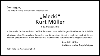 Anzeige von Kurt Müller von Kölner Stadt-Anzeiger / Kölnische Rundschau / Express