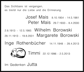 Anzeige von Josef Mais von Kölner Stadt-Anzeiger / Kölnische Rundschau / Express