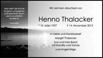 Anzeige von Henno Thalacker von Kölner Stadt-Anzeiger / Kölnische Rundschau / Express