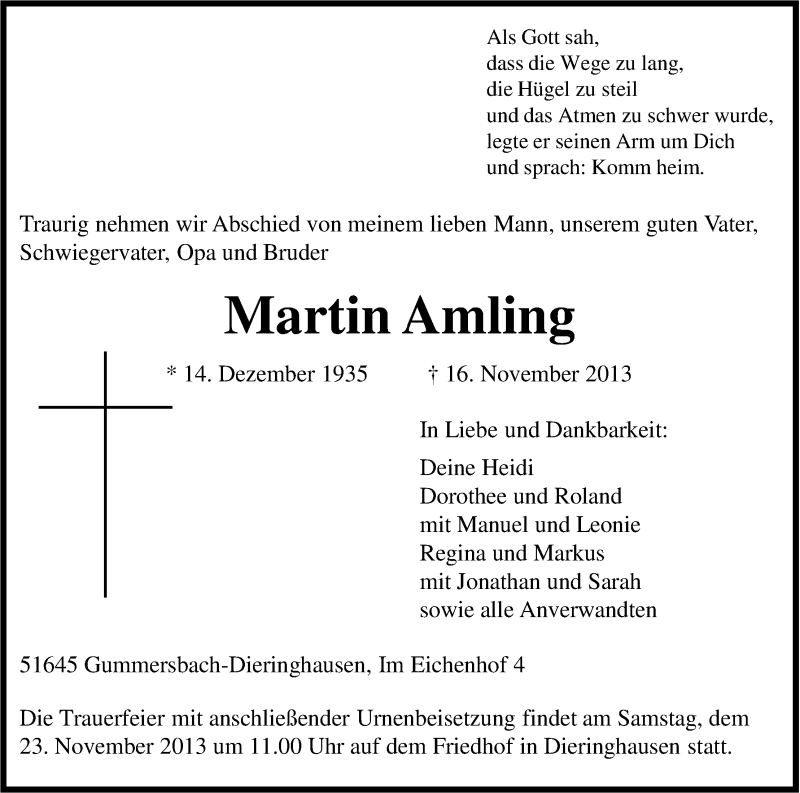  Traueranzeige für Martin Amling vom 19.11.2013 aus Kölner Stadt-Anzeiger / Kölnische Rundschau / Express