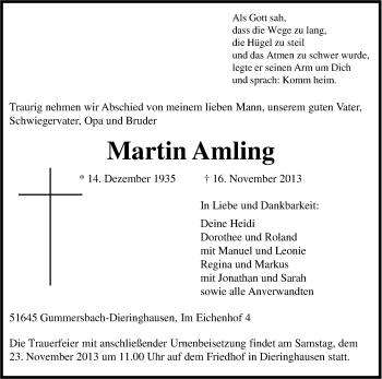 Anzeige von Martin Amling von Kölner Stadt-Anzeiger / Kölnische Rundschau / Express