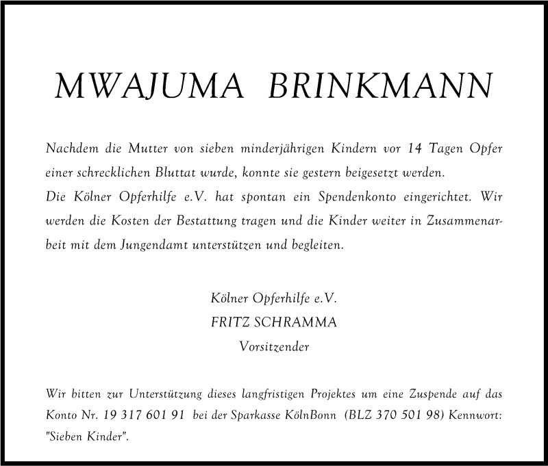  Traueranzeige für Nwajuma Brinkmann vom 20.11.2013 aus Kölner Stadt-Anzeiger / Kölnische Rundschau / Express