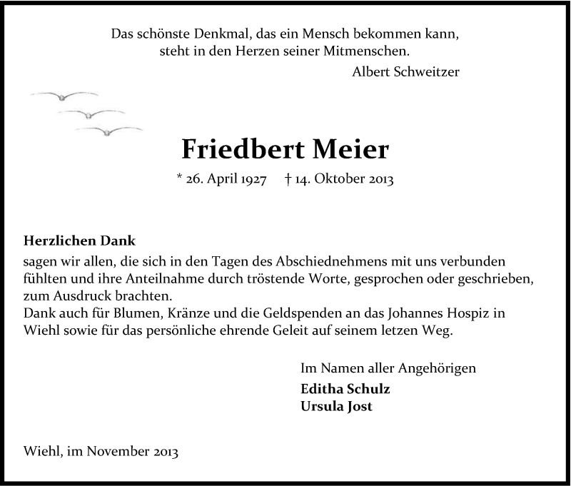  Traueranzeige für Friedbert Meier vom 23.11.2013 aus Kölner Stadt-Anzeiger / Kölnische Rundschau / Express