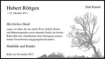 Anzeige von Hubert Röttgen von Kölner Stadt-Anzeiger / Kölnische Rundschau / Express