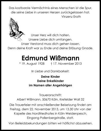 Anzeige von Edmund Wißmann von Kölner Stadt-Anzeiger / Kölnische Rundschau / Express
