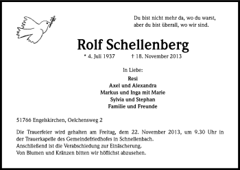 Anzeige von Rolf Schellenberg von Kölner Stadt-Anzeiger / Kölnische Rundschau / Express