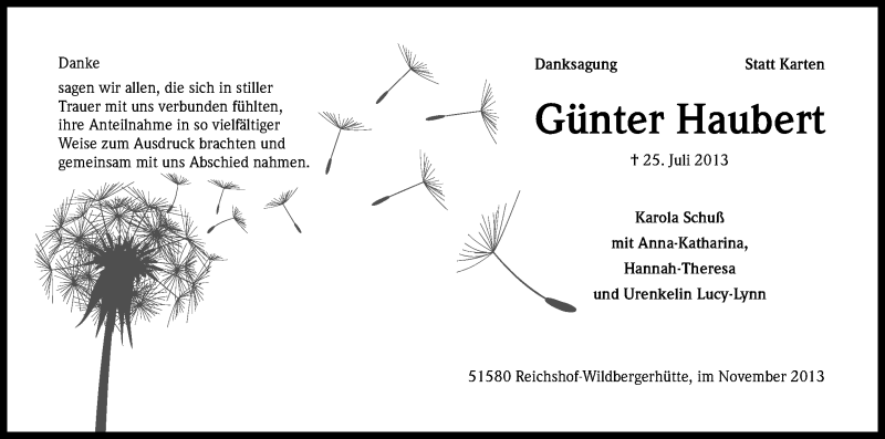  Traueranzeige für Günter Haubert vom 23.11.2013 aus Kölner Stadt-Anzeiger / Kölnische Rundschau / Express