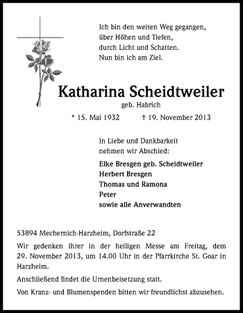Anzeige von Katharina Scheidtweiler von Kölner Stadt-Anzeiger / Kölnische Rundschau / Express