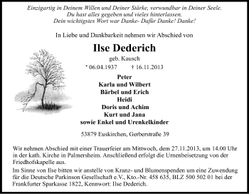 Anzeige von Ilse Dederich von Kölner Stadt-Anzeiger / Kölnische Rundschau / Express