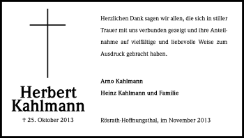 Anzeige von Herbert Kahlmann von Kölner Stadt-Anzeiger / Kölnische Rundschau / Express