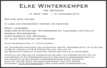 Anzeige von Elke Winterkemper von Kölner Stadt-Anzeiger / Kölnische Rundschau / Express