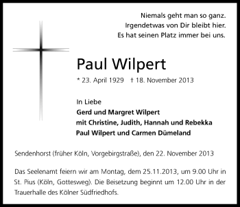 Anzeige von Paul Wilpert von Kölner Stadt-Anzeiger / Kölnische Rundschau / Express