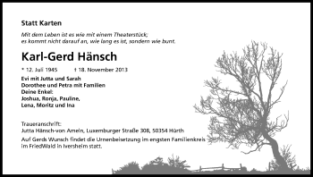 Anzeige von Karl-Gerd Hänsch von Kölner Stadt-Anzeiger / Kölnische Rundschau / Express