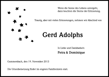 Anzeige von Gerd Adolphs von Kölner Stadt-Anzeiger / Kölnische Rundschau / Express