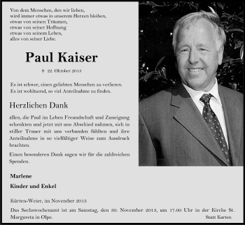 Anzeige von Paul Kaiser von Kölner Stadt-Anzeiger / Kölnische Rundschau / Express