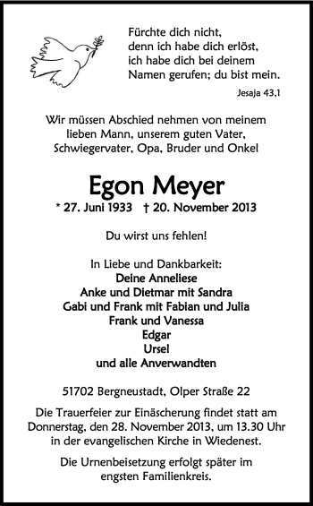 Anzeige von Egon Meyer von Kölner Stadt-Anzeiger / Kölnische Rundschau / Express