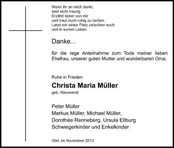Anzeige von Christa Maria Müller von Kölner Stadt-Anzeiger / Kölnische Rundschau / Express