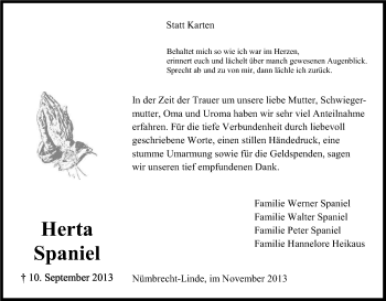 Anzeige von Herta Spaniel von Kölner Stadt-Anzeiger / Kölnische Rundschau / Express