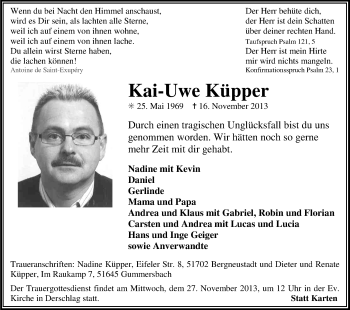 Anzeige von Kai-Uwe Küpper von Kölner Stadt-Anzeiger / Kölnische Rundschau / Express