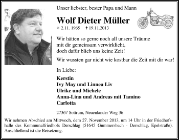 Anzeige von Wolf Dieter Müller von Kölner Stadt-Anzeiger / Kölnische Rundschau / Express