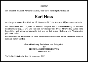 Anzeige von Karl Noss von Kölner Stadt-Anzeiger / Kölnische Rundschau / Express