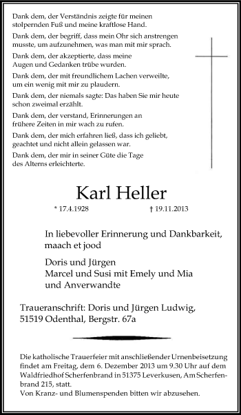 Anzeige von Karl Heller von Kölner Stadt-Anzeiger / Kölnische Rundschau / Express