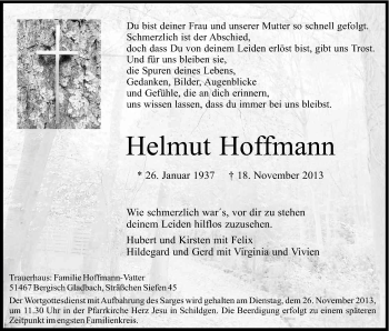 Anzeige von Helmut Hoffmann von Kölner Stadt-Anzeiger / Kölnische Rundschau / Express