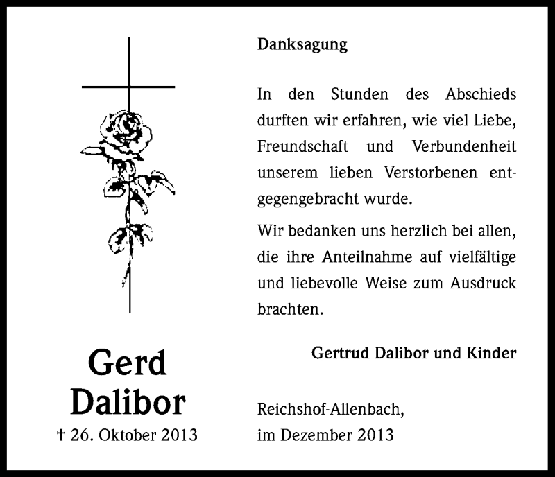  Traueranzeige für Gerd Dalibor vom 07.12.2013 aus Kölner Stadt-Anzeiger / Kölnische Rundschau / Express
