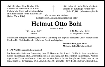 Anzeige von Helmut Otto Bohl von Kölner Stadt-Anzeiger / Kölnische Rundschau / Express