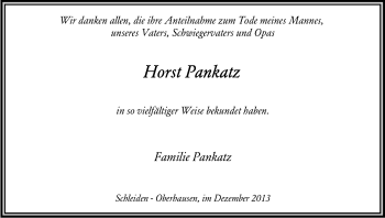 Anzeige von Horst Pankatz von Kölner Stadt-Anzeiger / Kölnische Rundschau / Express