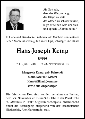 Anzeige von Hans-Joseph Kemp von Kölner Stadt-Anzeiger / Kölnische Rundschau / Express